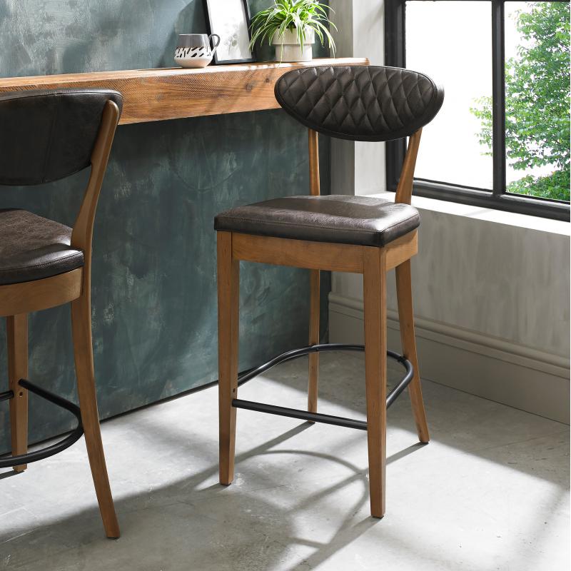 Bohemia Rustic Oak Bar Stool - Old West Vintage